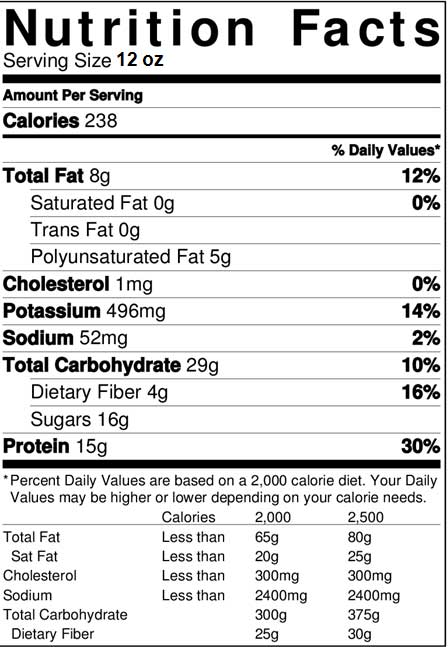 nutrition facts for a healthy vanilla slim shake